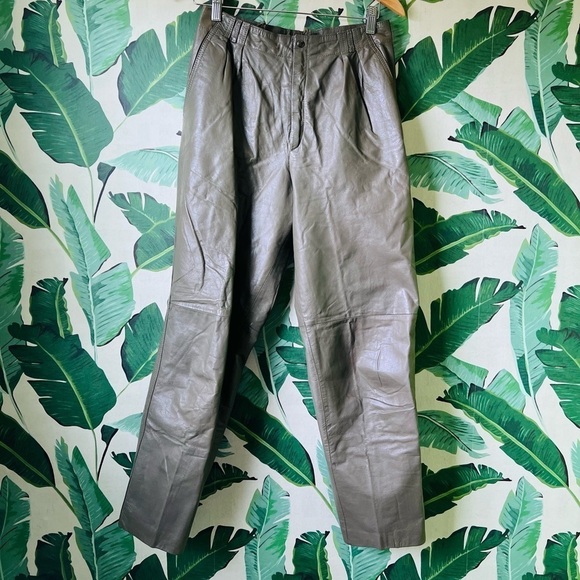 Vintage Olive Green Leather Pants Small High Rise - Picture 2 of 10